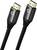 Twee HDMI-kabels met vergulde aansluitingen, zwarte kabel en merklogo op de stekkers.