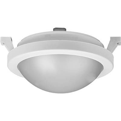 Plafondlamp in ronde vorm met witte rand en zilveren koepel. Geschikt voor moderne binneninrichting.