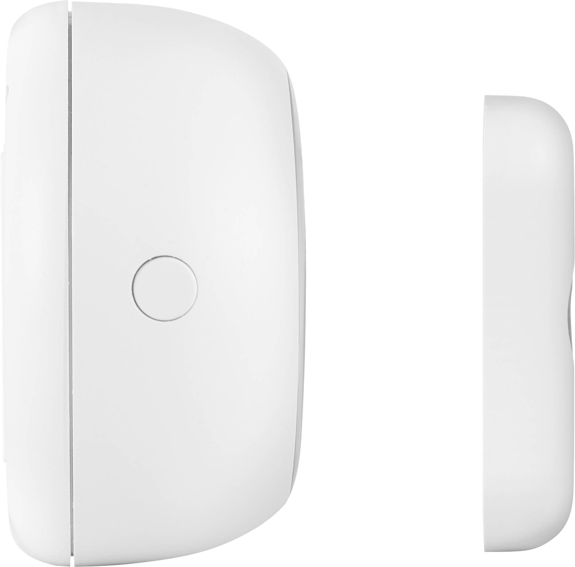 Een witte, draadloze computermuis met een minimalistisch design, gezien van opzij en van bovenaf.