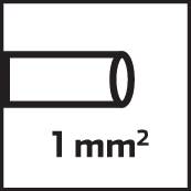 '1 mm²' op zwarte achtergrond naast een getekende cirkel met een open kant, weergave van een doorsnede-oppervlak.