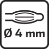 'Ø 4 mm' op zwarte achtergrond, toont een schematische afbeelding van een kabelklem.