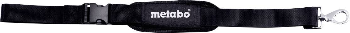 Zwarte verstelbare Metabo schouderband met metalen clip, gevoerde middensectie en kunststof gesp.