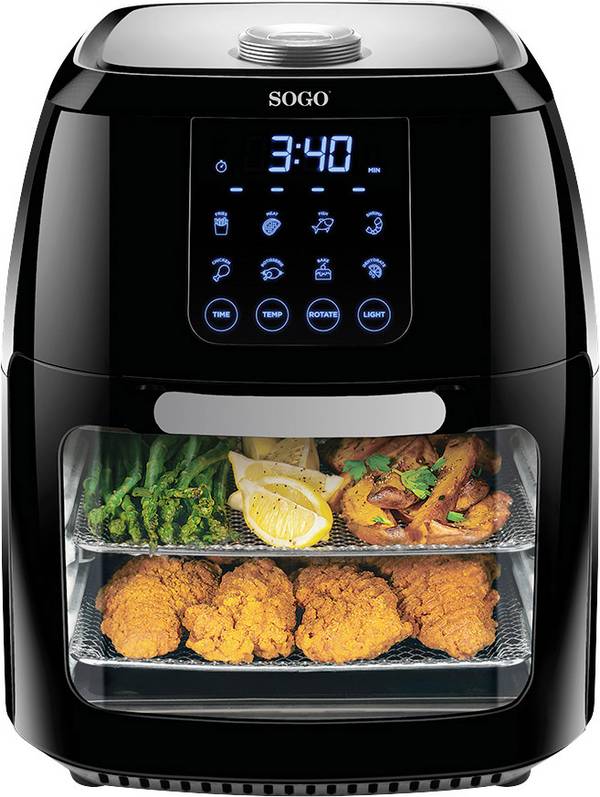 SOGO Human Technology 1800 Airfryer 6 l 1800 W Oververhittingsbeveiliging, Traploze temperatuurregeling, Timerfunctie, Met display, Kijkvenster, Vaatwasserbestendig Zwart
