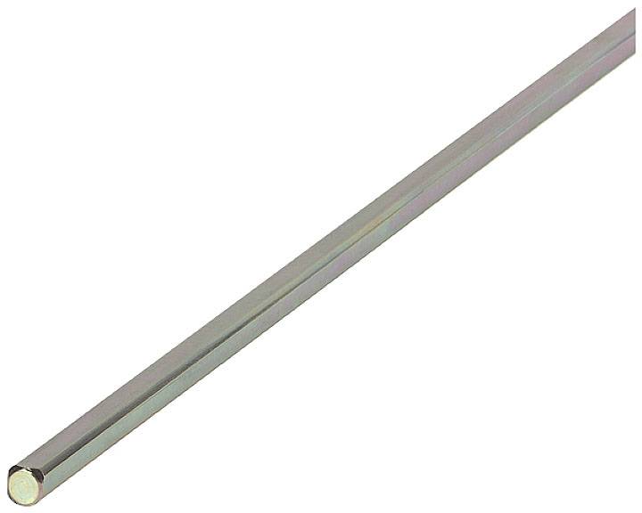 Lange zilveren metalen staaf met een gelijkmatige diameter op een witte achtergrond.