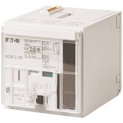 'NZM 2-XR' vermogensschakelaar van EATON, geschikt voor 208-240V AC, 50/60Hz, met schakelaars voor in- en uitschakelen evenals ontladen.