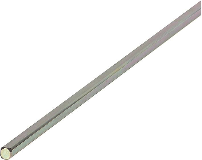 Een lange, gladde, cilindrische metalen staaf op een witte achtergrond.