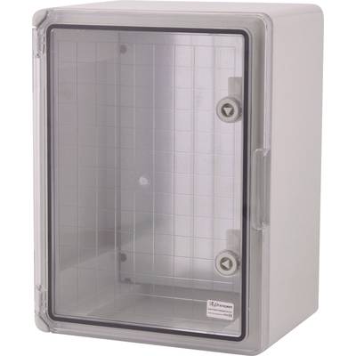 Een lege, transparante kast met scharnierdeur. Op de deur bevinden zich twee ronde handgrepen. De kast is geschikt voor opbergen.