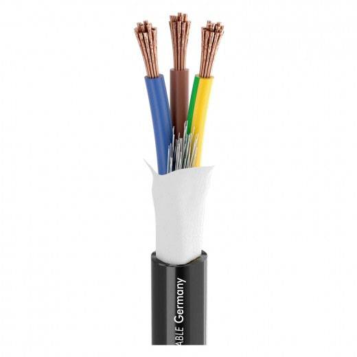 Een zwarte kabel met meerdere gekleurde, geïsoleerde draden aan het uiteinde. De draden zijn van koper en vertonen verschillende kleuren.