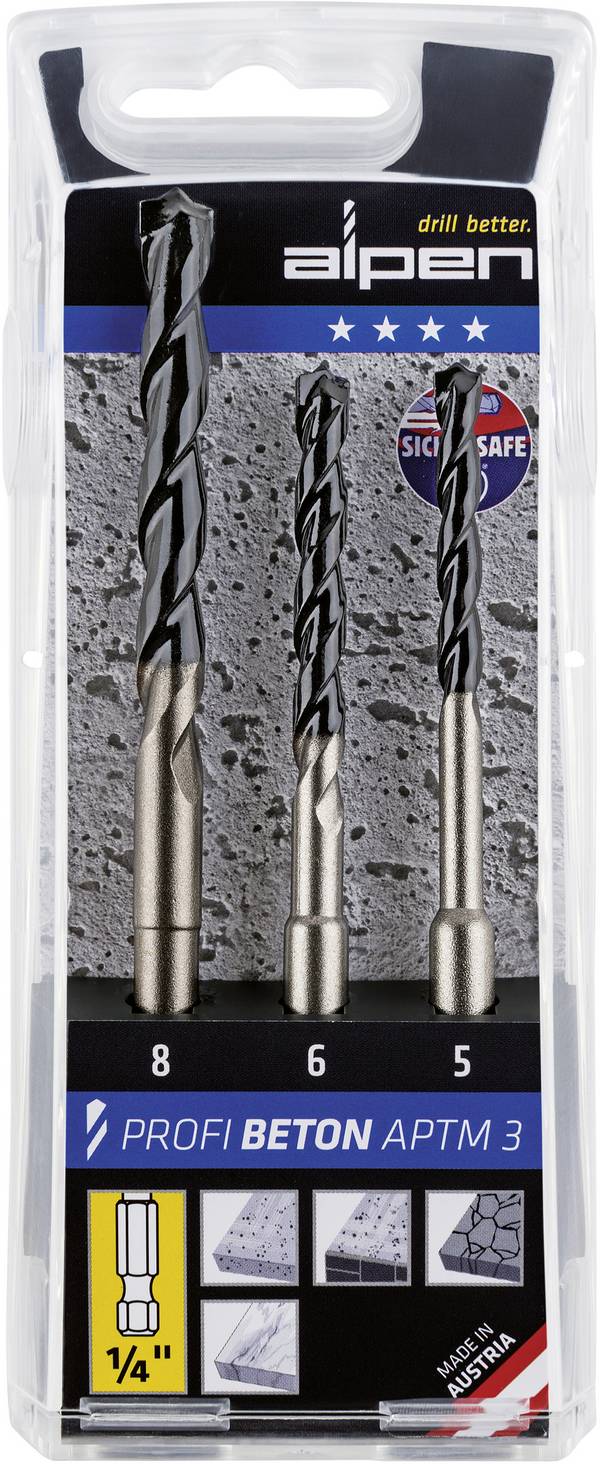 Alpen APTMS 3 0000101803100 Hoogwaardig staal Beton-spiraalboren set  3-delig 5 mm, 6 mm, 8 mm  Cilinderschacht 1 stuk(s)