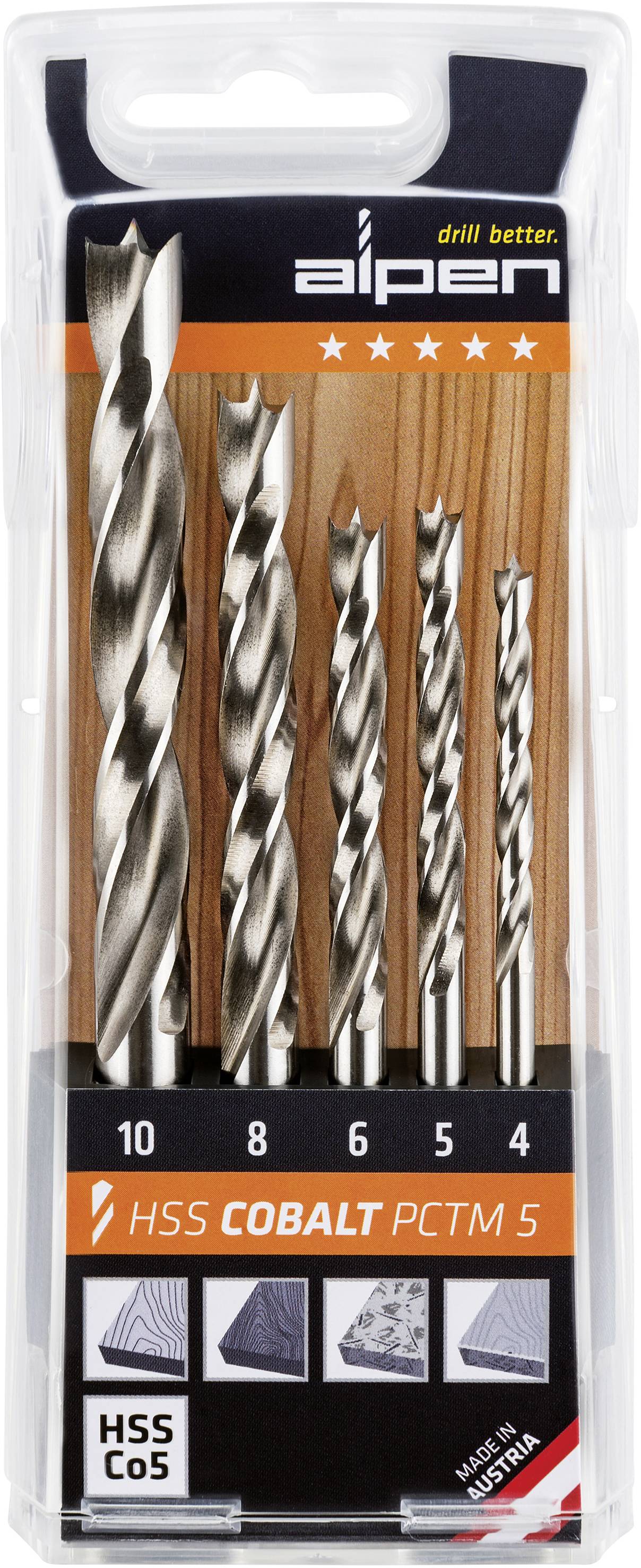 Alpen 0063300005100 Hout-spiraalboorset 5-delig 4 mm, 5 mm, 6 mm, 8 mm, 10 mm 1 stuk(s)