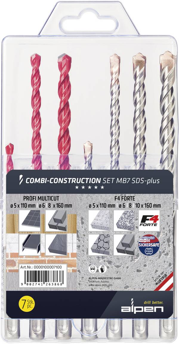 Alpen SDS-plus MB 7 0000100007100 Universeel boorassortiment  7-delig Metaal, Steen, Beton, Hout, Metselwerk 5 mm, 6 mm, 8 mm, 10 mm