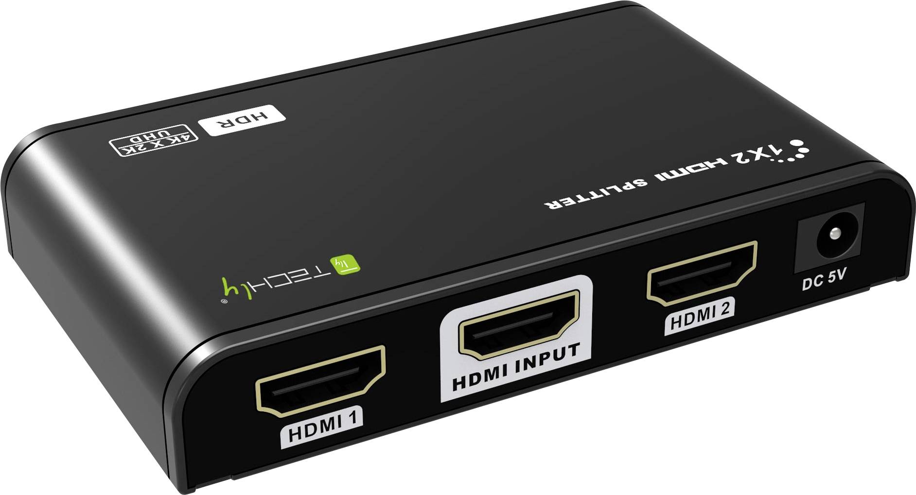 TECHly IDATA-HDMI2-4K2HDR HDMI-splitter Met metalen behuizing, Ultra HD-geschikt, Met HD audio-poorten 3840 x 2160 Pixel Zwart