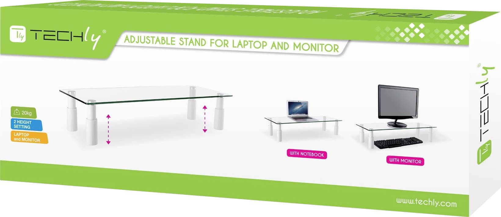 TECHly ICA-MS-461E Monitorstandaard Hoogte: 80 tot 130 mm Wit, Transparant-1