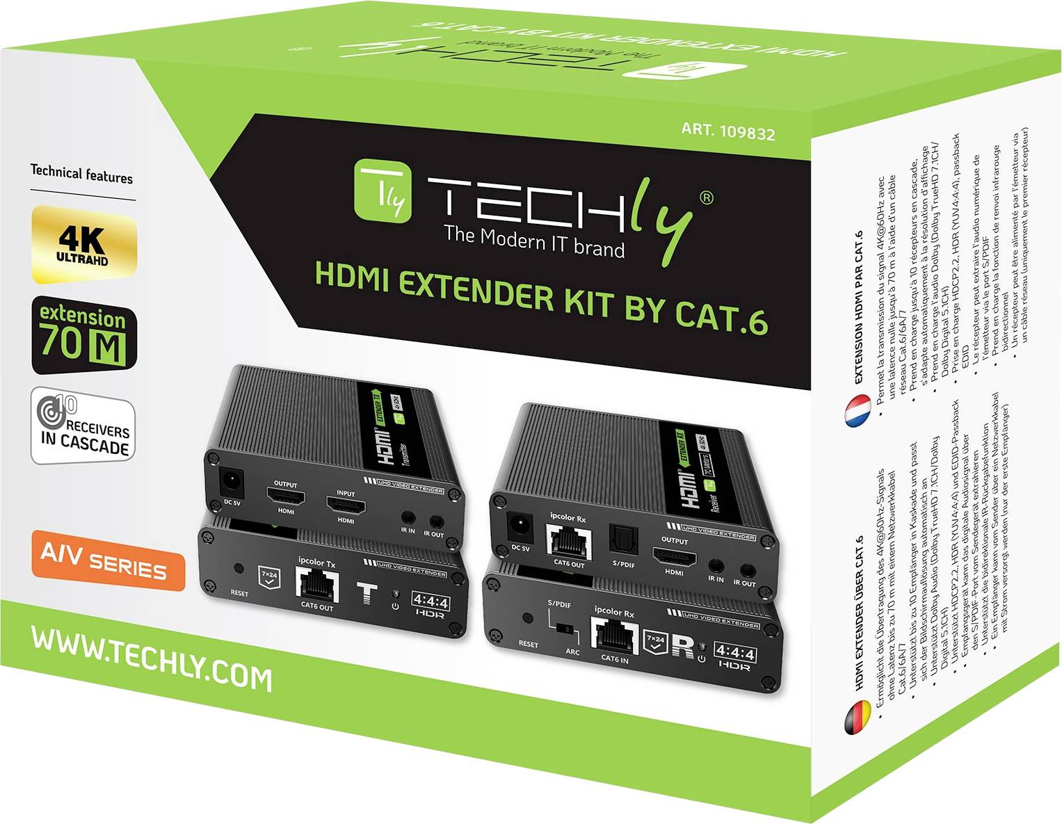 TECHly IDATA-EXT-676 Extender (verlenging) RJ45, S/PDIF (TOSLINK), HDMI, Infrarood Via netwerkkabel RJ45 70 m-2