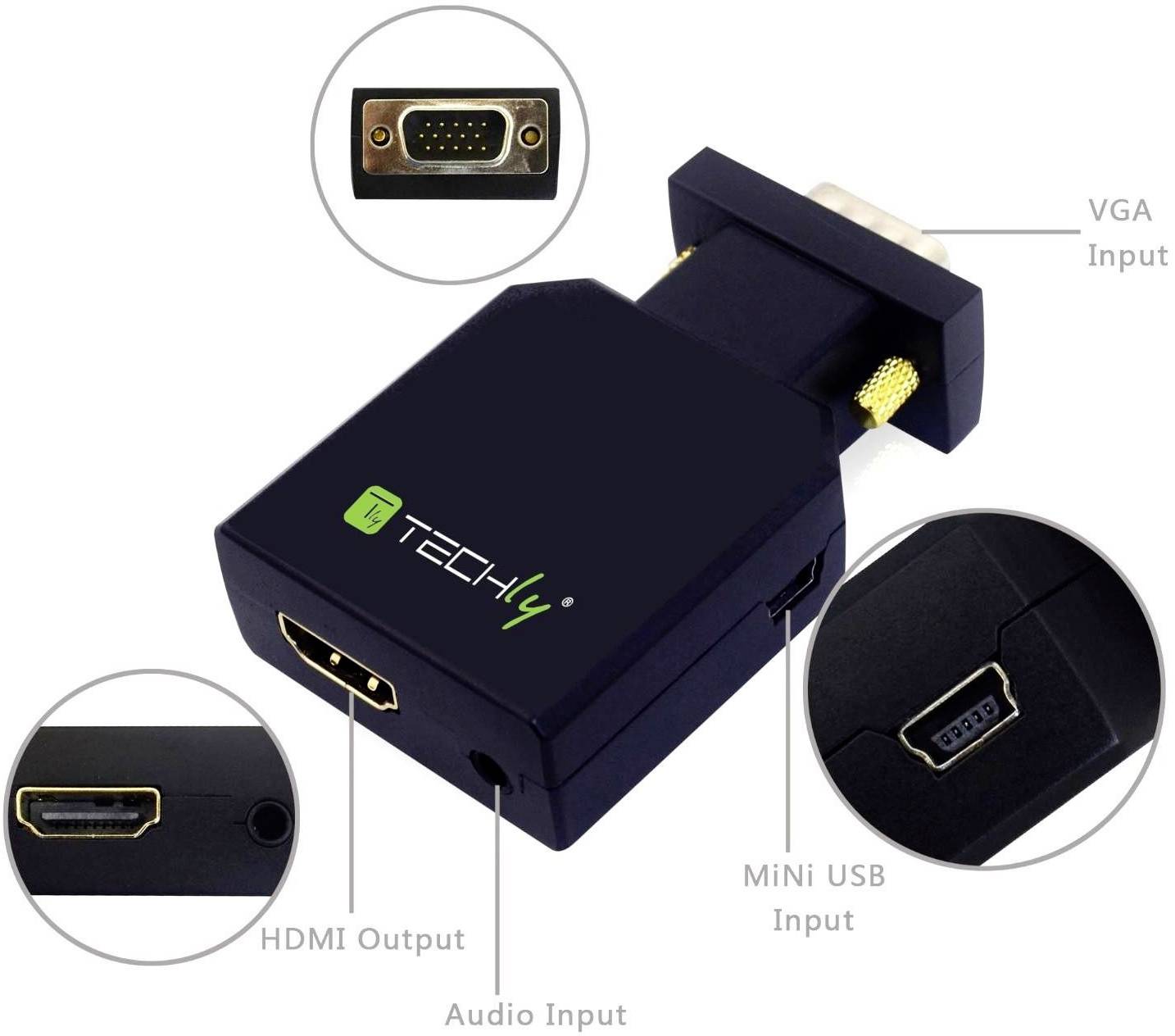 TECHly AV Converter IDATA-VGA-HDMINI [HDMI, Jackplug - VGA] 1920 x 1200 Pixel, 1680 x 1050 Pixel, 1440 x 900 Pixel, 1366-6