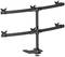 Dubbele monitorstandaard van zwart metaal met een stabiele basis en verstelbare armen. Ontworpen voor het bevestigen van twee schermen.