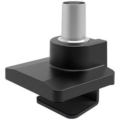 Een zwart en zilver bevestigingselement, mogelijk een accessoire voor camera's of apparaten, met een schroefbare houder.