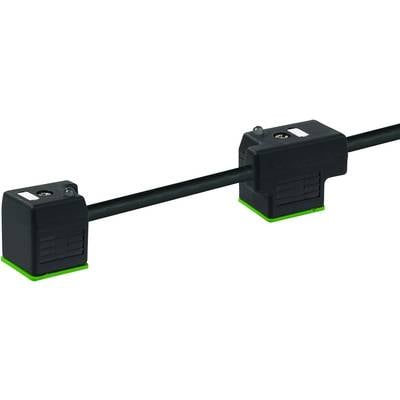 Kunststof kabelhouder met zwart kabel, twee bevestigingen die het kabel op zijn plaats houden.