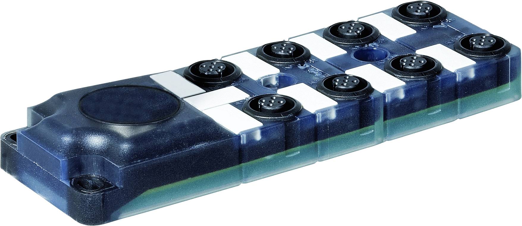 Een rechthoekig elektronisch apparaat met meerdere aansluitingen op het oppervlak, mogelijk bedoeld voor industriële toepassingen.