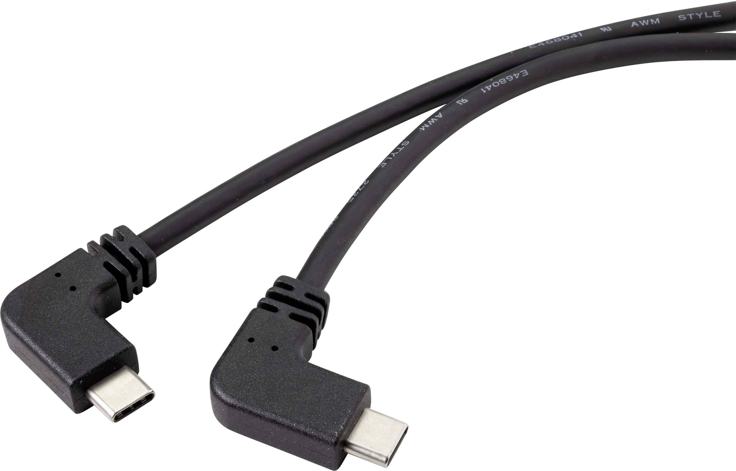 Renkforce RF-4630690 USB-C®, Laptop Kabel [1x USB-C® hane - 1x USB-C® hane] 50.00 cm Svart Vinklad 90° åthöger