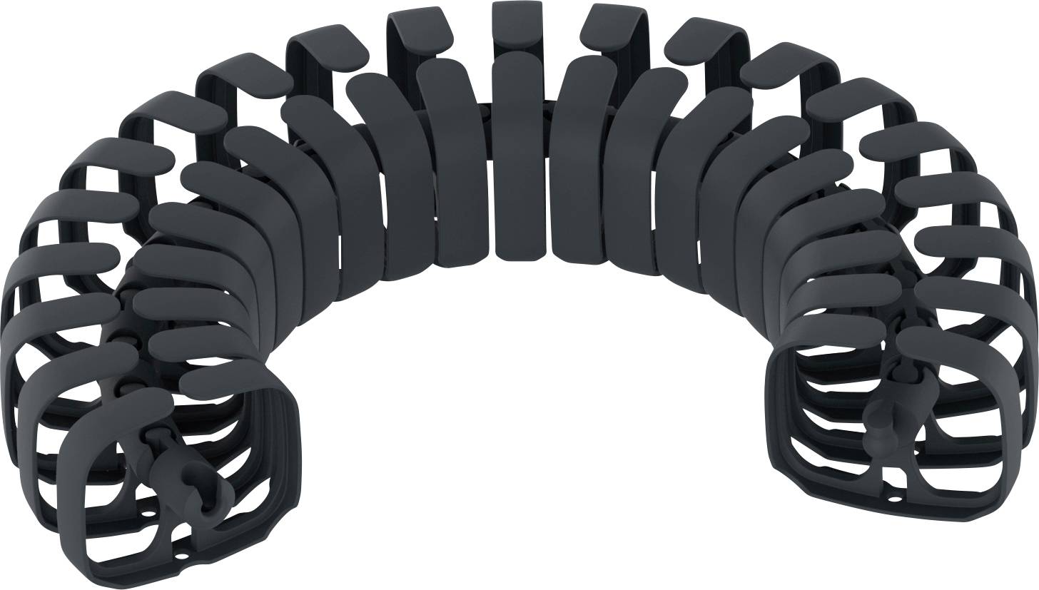 Een flexibele zwarte kabelgeleider in spiraalvormige vorm voor het bundelen en geleiden van kabels, geschikt voor kantoor en thuisgebruik.