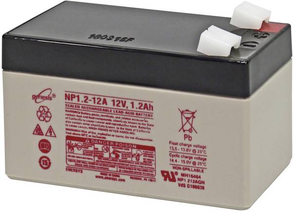 EnerSys Hawker Genesis Loodaccu 12 V 1.2 Ah Loodvlies (AGM) (b x h x d) 97 x 56 x 48 mm Kabelschoen 6.35 mm Onderhoudsvrij, VDS-certificering, Geringe zelfontlading, Cyclusbestendig