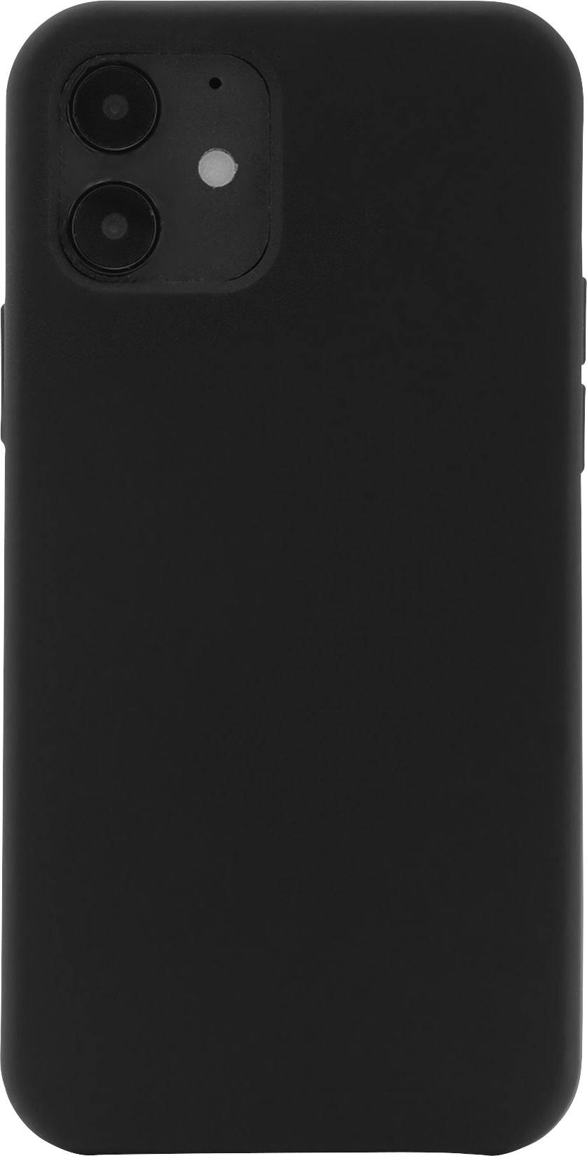 Zwarte smartphone met dubbele camera aan de achterkant, eenvoudig ontwerp.