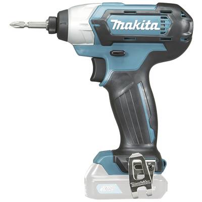 Accuschroevendraaier van Makita, draadloos, in blauw-zwart met bit, zijaanzicht links.