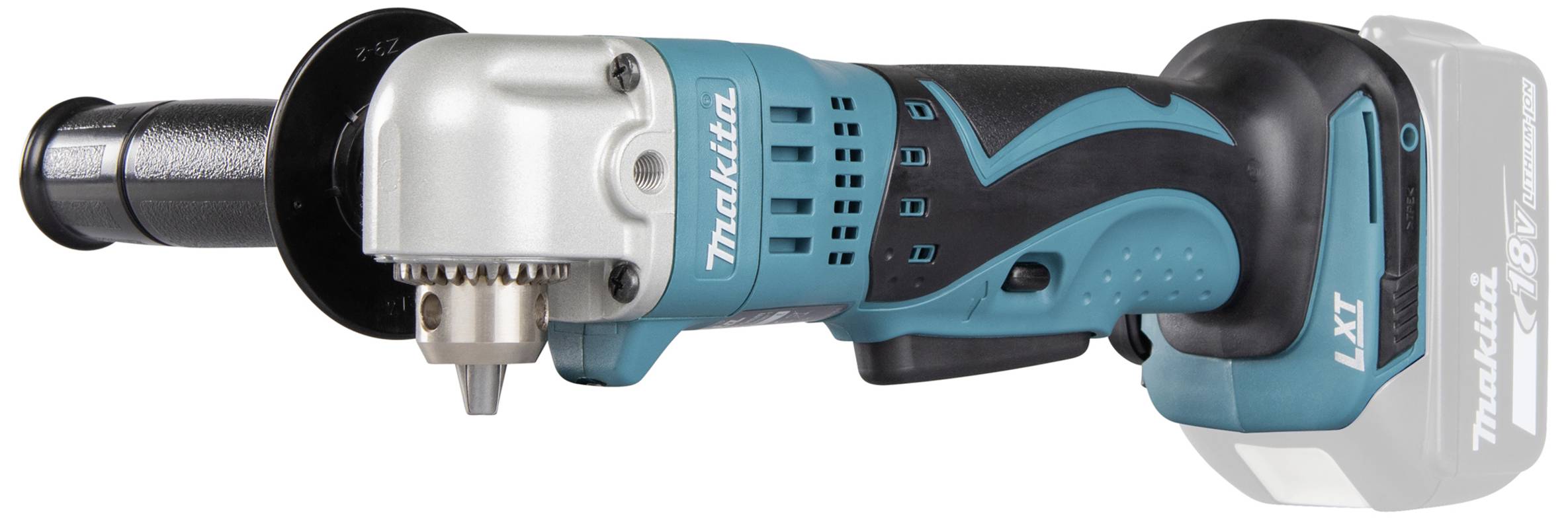 Draadloze haakse slijper met ergonomische handgreep en blauw-zwarte behuizing, geschikt voor slijp- en snijwerkzaamheden.