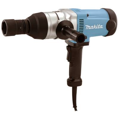 Een blauwe en zwarte elektrische slagschroevendraaier met kabel, geschikt voor zware montagewerkzaamheden.