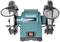 Een groene Makita dubbele slijpmachine, model GB801, met twee slijpschijven en lenzen voor nauwkeurige bewerking van materialen.