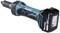 Een draadloze Makita 18V accuschroefmachine in blauw en zwart met een uitneembare accu en bedieningselementen aan de zijkant.