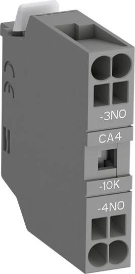 Grijs elektrisch module met vier aansluitingen, gemarkeerd met '-3NO', 'CA4', '-10K' en '-4NO'.