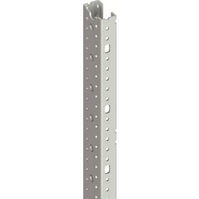 Metalen profiel met gestanste gaten langs de gehele lengte, mogelijk gebruikt voor bouw- of stellingdoeleinden.