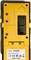 Geel elektronisch apparaat met display, batterij-indicator, serienummer 'R19120029'. Markeringen voor hoogte: 60mm (2.36in). Herkomst: China.