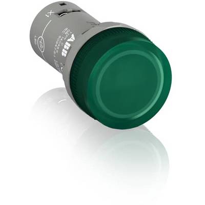Groene LED-signaallamp, cilindrisch, met een grijze voet. Deze wordt gebruikt om een actieve toestand aan te geven of als statusaanduiding.