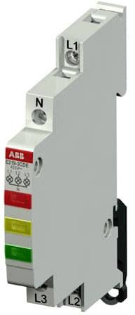 Eenfasige overspanningsbeveiliging van ABB met labels voor L1, L2, L3 en N. Compact ontwerp, geschikt voor huishoudelijke en industriële toepassingen.