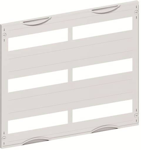 Een wit ventilatierooster met horizontale lamellen en vier bevestigingspunten in de hoeken.