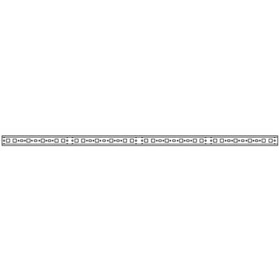 Een horizontale zwart-witte geometrische rand met afwisselende cirkels en vierkanten.