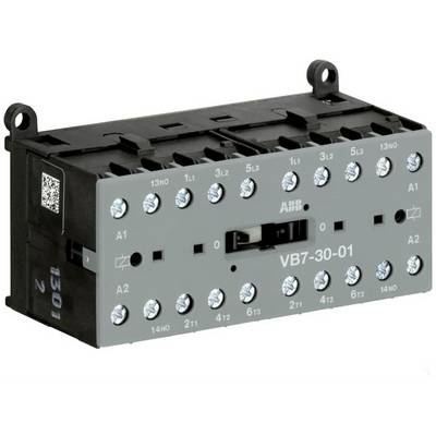 'ABB VB7-30-01' Stuurblok met meerdere schroefaansluitingen en schakelaar op een grijze frontplaat, voor elektrische besturing.