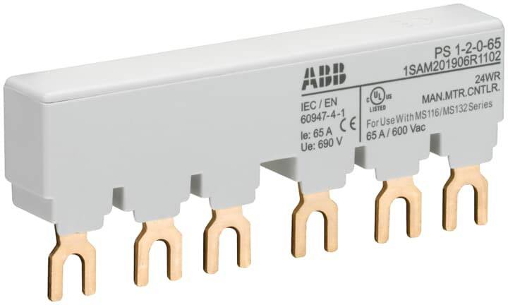 ABB 1SAM201906R1102 PS1-2-0-65 3-fasen verzamelrail voor 2 MS116 / MS132, IE=65A Verzamelrail Grijs 10 mm² 65 A 1 stuk(s)