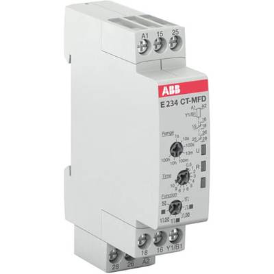 Elektronisch bewakingsrelais, Model E 234 CT-MFD, van ABB. Toont spanningsinstelwielen en aansluitklemmen.