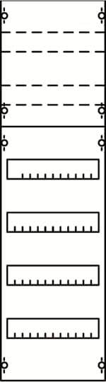 Diagram van het elektrische schema met parallel geschakelde weerstanden en een spanningsbron bovenaan; aansluitingen zijn gemarkeerd.
