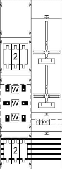 Een verticaal diagram toont verschillende elektronische schakelschema's of printplaat-indelingen met genummerde gebieden en symbolen.