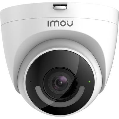 Bewakingscamera in de vorm van een koepel, met bovenaan het opschrift 'IMOU'. De camera is wit met een zwarte cameralensbehuizing.