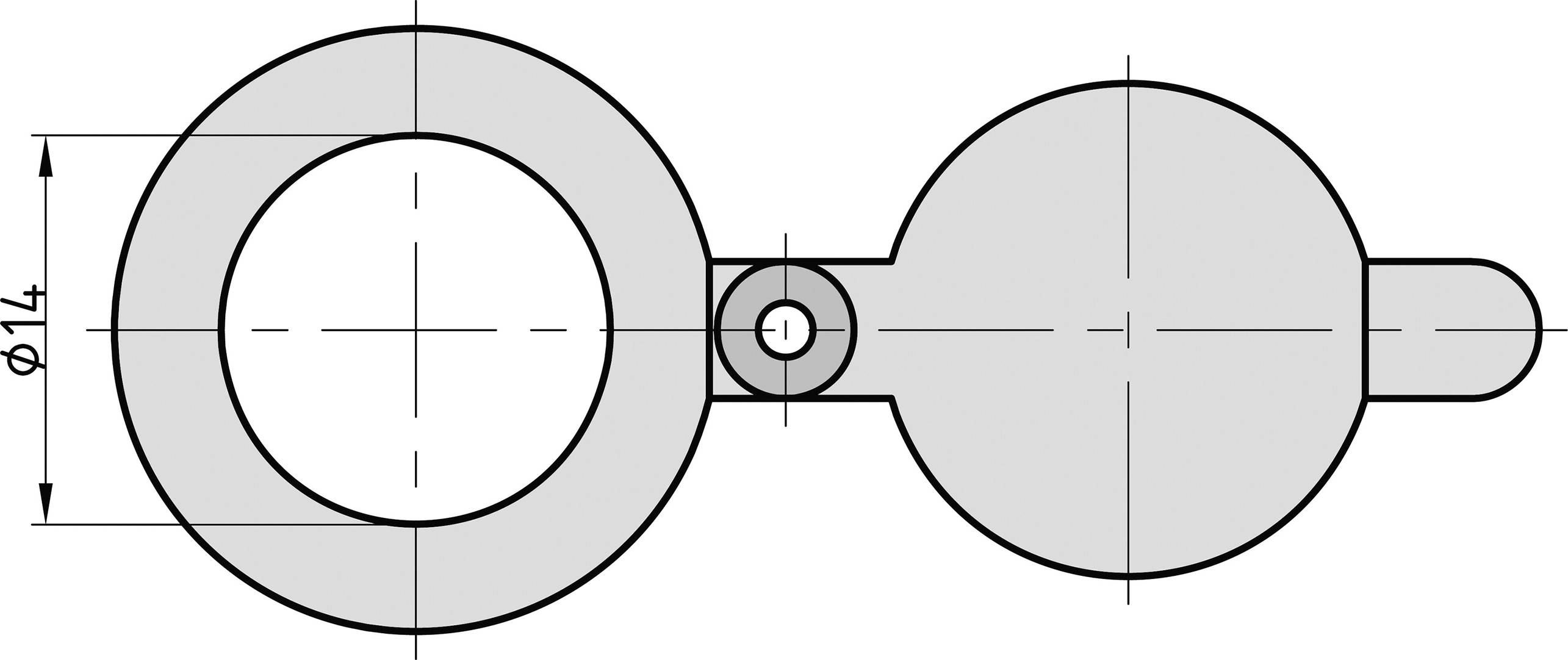 'Technical drawing of a circular component, consisting of two connected circles of different sizes and a cylindrical extension.'
