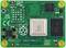 Raspberry Pi Compute Module 4; groene printplaat met witte aansluitingen en zilveren chip; logo's en opschrift 'Made in the UK'.
