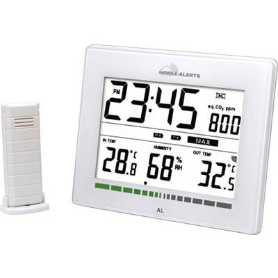Digitale thermometer met hygrometer toont binnentemperatuur 28,6°C, luchtvochtigheid 68%, buitentemperatuur 32,5°C en tijd 23:45.