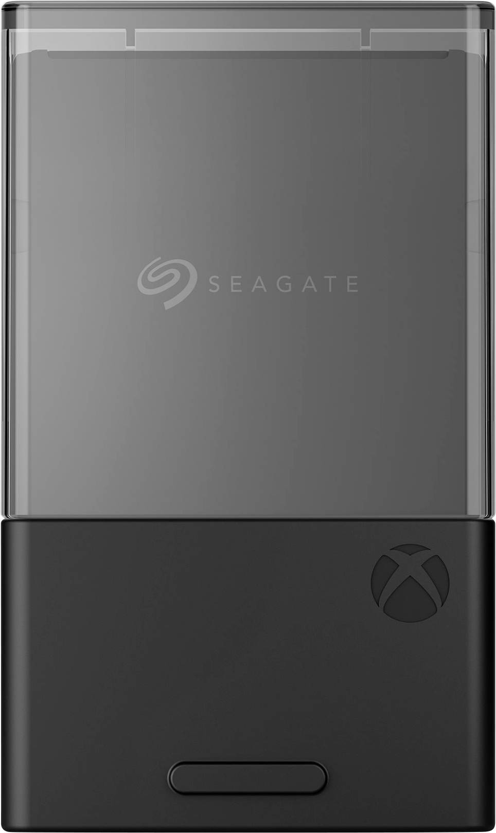 Externe harde schijf van Seagate voor de Xbox, rechthoekig ontwerp, opvallend Xbox-logo rechtsonder.
