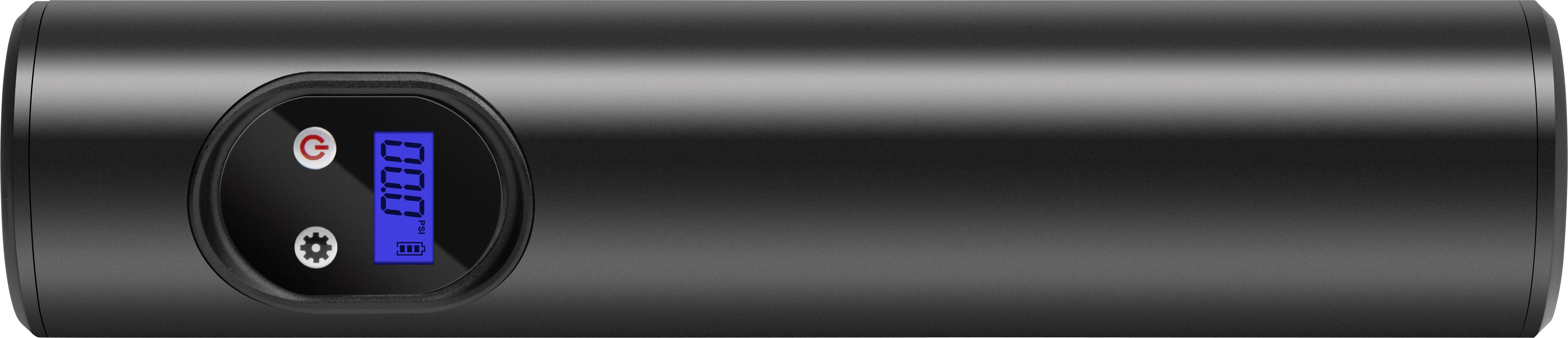 Een zwart, cilindrisch apparaat met een digitaal display dat '0.00' toont. Links bevinden zich twee knoppen.